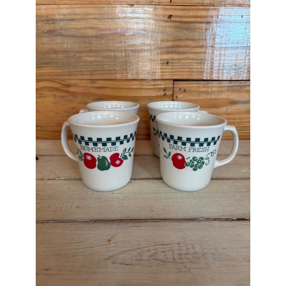 Vintage Corelle Corning Farmhouse Farm Fresh Homemade Mug Set 4pc Cottagecore